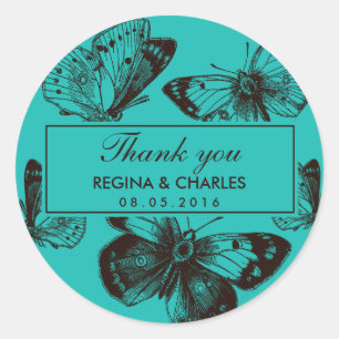 Turquoise Blue Butterfly Wedding Thank You Sticker