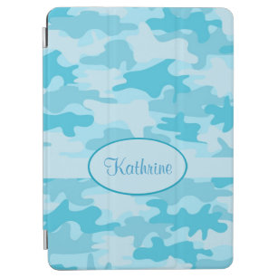 Turquoise Blue Camo Camouflage Name Personalised iPad Air Cover