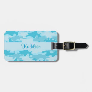 Turquoise Blue Camo Camouflage Name Personalised Luggage Tag