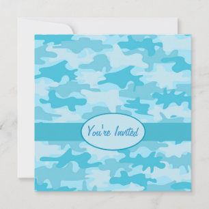 Turquoise Blue Camo Camouflage Party Event Invitation