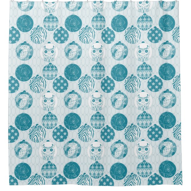 Turquoise , Blue , Christmas pattern Shower Curtain (Front)