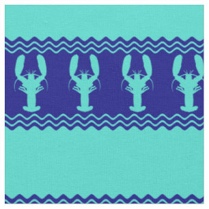 Turquoise Blue Coastal Lobster Stripes Fabric