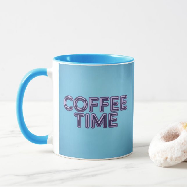 Turquoise Blue Coffee Time Purple Text Mug (With Donut)