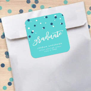 Turquoise Blue Confetti Graduate Graduation Square Sticker