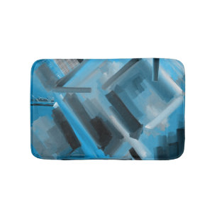 Turquoise blue Contemporary Art Abstract Painting Bath Mat