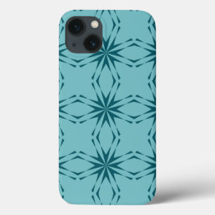 Turquoise blue, cool, trendy flower abstraction iPhone 13 case