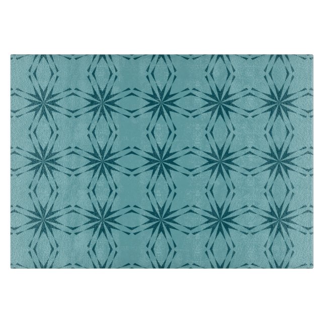 Turquoise blue, cool, trendy flower abstraction cutting board (Front)