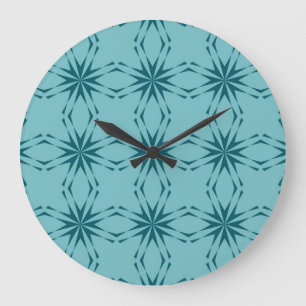 Turquoise blue, cool, trendy flower abstraction large clock