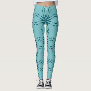 Turquoise blue, cool, trendy flower abstraction leggings