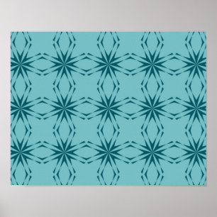 Turquoise blue, cool, trendy flower abstraction poster
