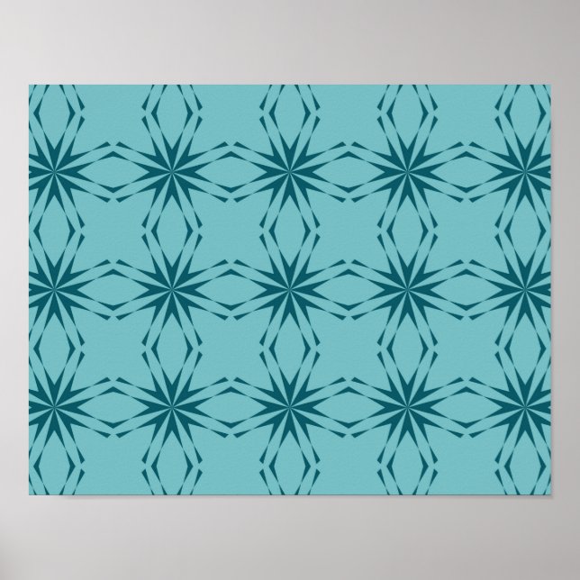 Turquoise blue, cool, trendy flower abstraction poster (Front)