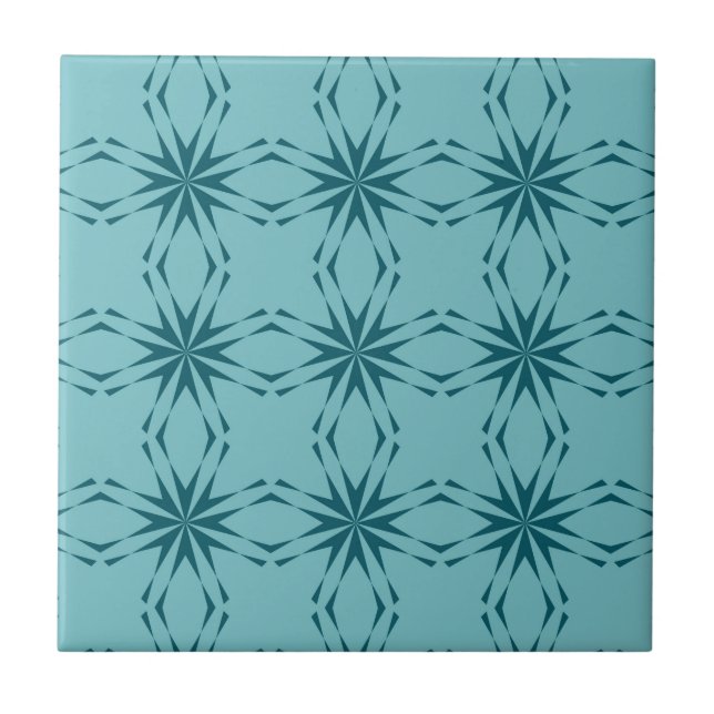 Turquoise blue, cool, trendy flower abstraction tile (Front)