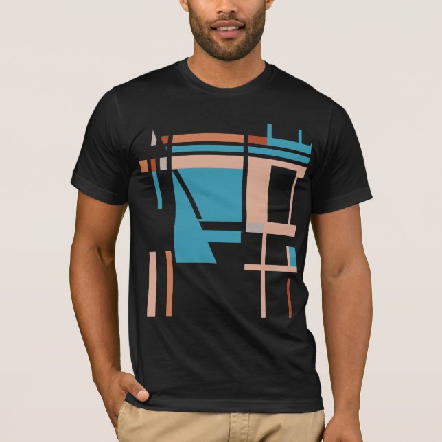 Turquoise Blue Coral Rust MCM-inspired Squares T-Shirt (Front)