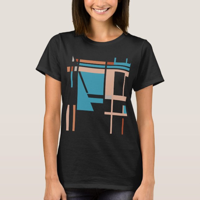 Turquoise Blue Coral Rust MCM-inspired Squares T-Shirt (Front)