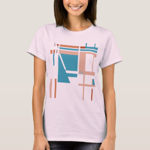 Turquoise Blue Coral Rust MCM-inspired Squares T-Shirt