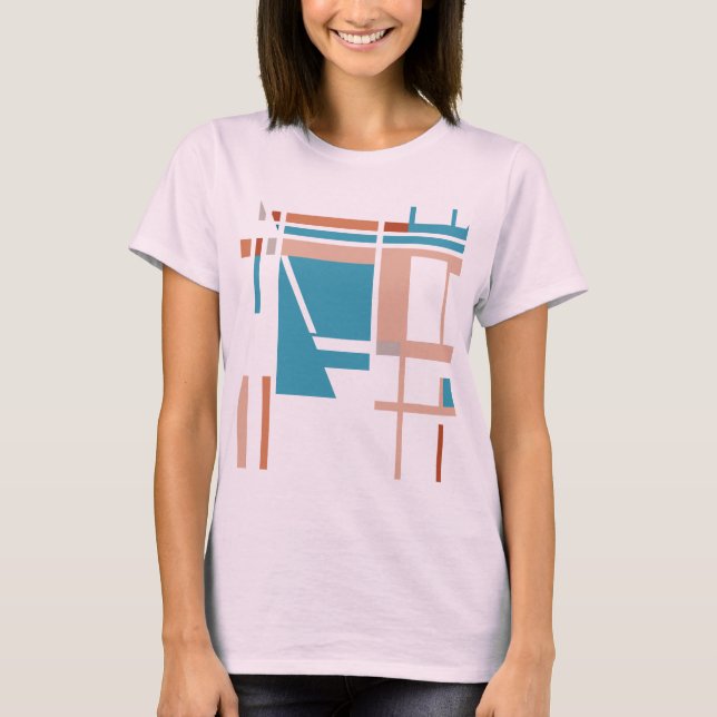 Turquoise Blue Coral Rust MCM-inspired Squares T-Shirt (Front)