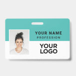 Turquoise Blue Corporate Employee Photo Name Tag ID Badge<br><div class="desc">Easily personalise this Custom Corporate Horizontal Employee Name Badge with Photo, Scan Bar Code or Qr code and business logo. A simple business design in vibrant neon turquoise aquamarine blue and white colours fully customisable in front and back sizes, sans-serif basic and modern fonts and a professional and clear look....</div>