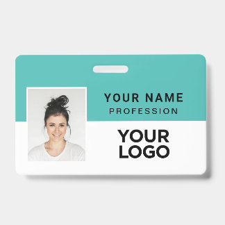 Turquoise Blue Corporate Employee Photo Name Tag ID Badge