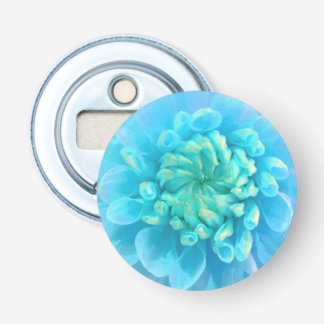 Turquoise Blue Dahlia Flower in Watercolor Bottle Opener (Front)