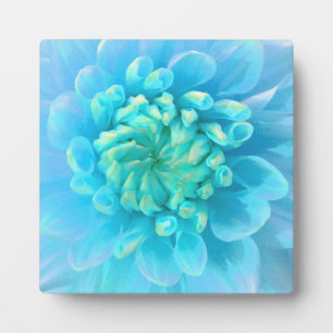 Turquoise Blue Dahlia Flower in Watercolor Plaque
