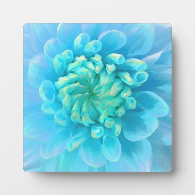 Turquoise Blue Dahlia Flower in Watercolor Plaque (Front)