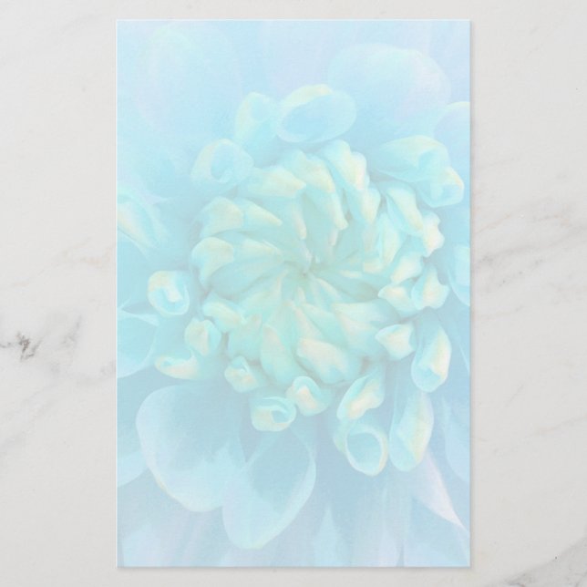 Turquoise Blue Dahlia Flower in Watercolor Stationery (Front)