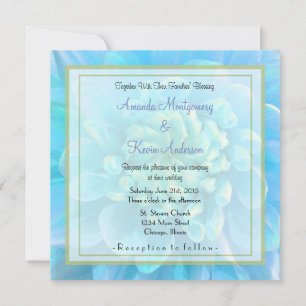 Turquoise Blue Dahlia Flower in Watercolor Wedding Invitation