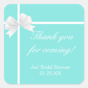 Turquoise Blue Diamond Bow Bridal Shower Favour Square Sticker