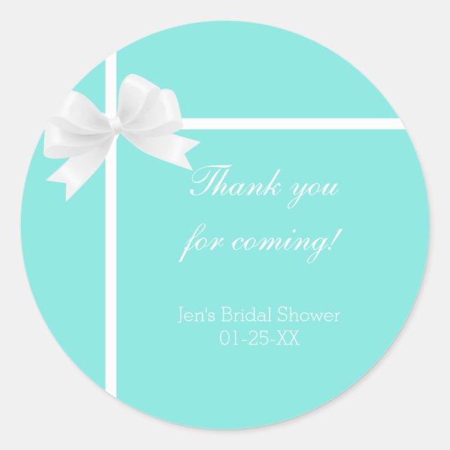 Turquoise Blue Diamond & Bow Favour Modern Favour Classic Round Sticker (Front)