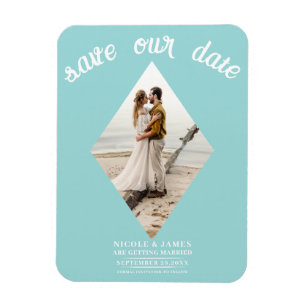 Turquoise Blue Diamond Photo Wedding Save the Date Magnet