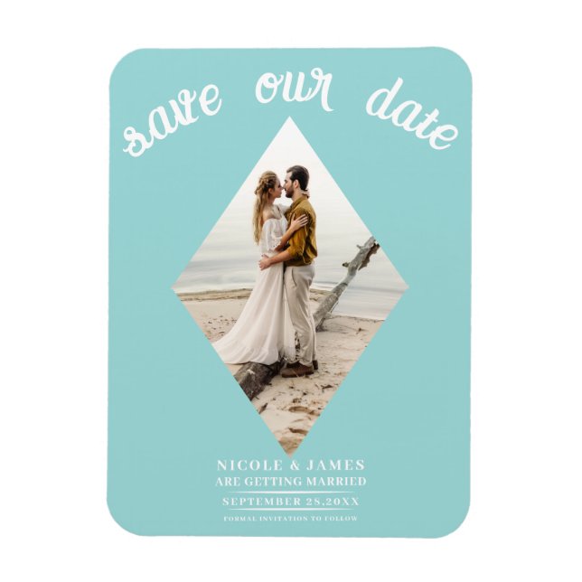 Turquoise Blue Diamond Photo Wedding Save the Date Magnet (Vertical)