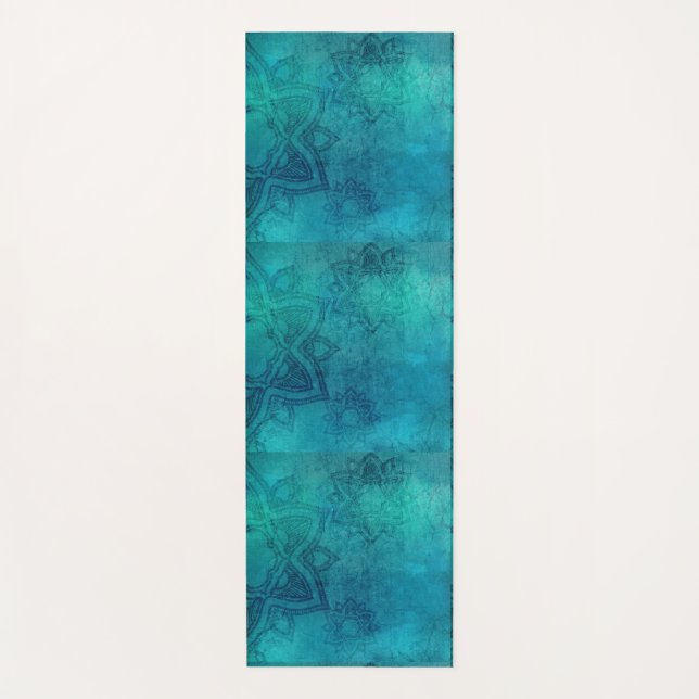 Turquoise Blue Distressed Mandella Yoga Mat (Front)