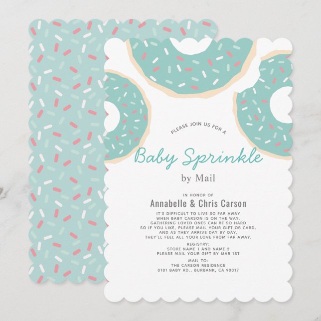 Turquoise Blue Doughnut Baby Sprinkle Shower by Ma Invitation (Front/Back)