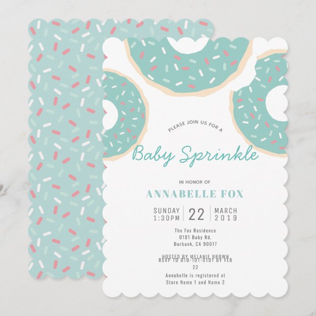 Turquoise Blue Doughnut Baby Sprinkle Shower Invitation (Front/Back)