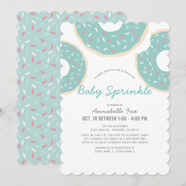 Turquoise Blue Doughnut Drive-by Baby Sprinkle Sho Invitation (Front/Back)