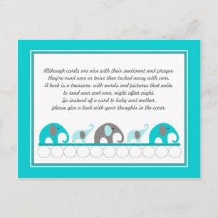 Turquoise blue Elephants Insert Book Baby Shower Invitation Postcard