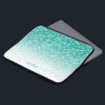 Turquoise-blue faux glitter ombre and dots pattern laptop sleeve<br><div class="desc">Modern trendy turquoise-blue faux glitter ombre with dots pattern and optional monogram.</div>