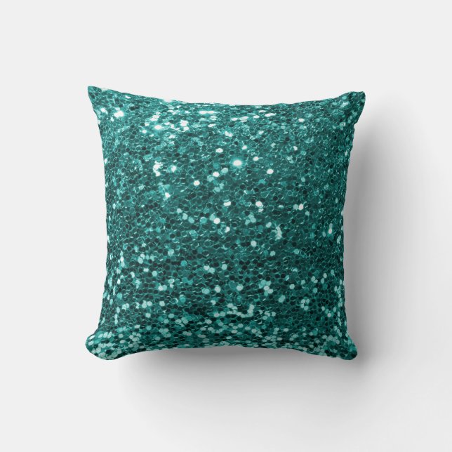 Turquoise Blue Faux Glitter Print Aqua Teal Cushion (Front)