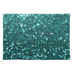 Turquoise Blue Faux Glitter Print Aqua Teal Placemat