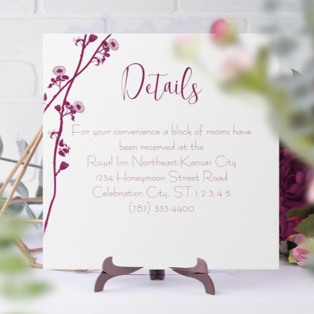 Turquoise Blue Floral Branch Wedding Reception Enclosure Card (Creator Uploaded)