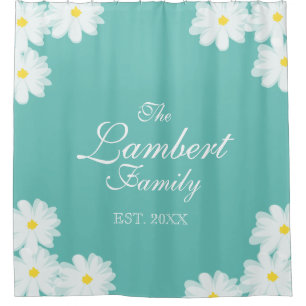 Turquoise blue floral daisy flower shower curtain