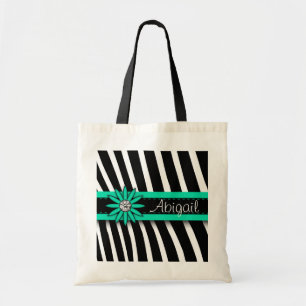 Turquoise Blue Floral Gem & Zebra Pattern Tote Bag