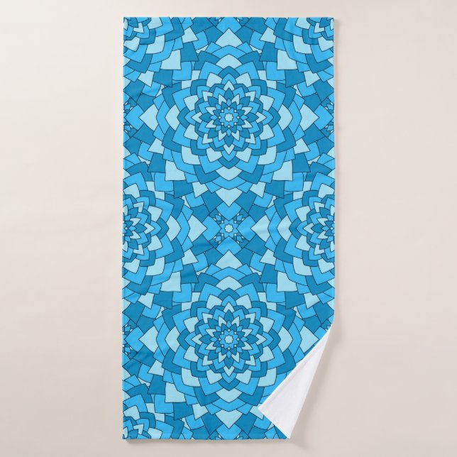 Turquoise blue floral geometric seamless pattern i bath towel (Bath Towel)