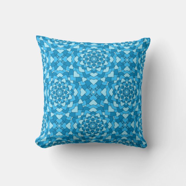 Turquoise blue floral geometric seamless pattern i cushion (Front)