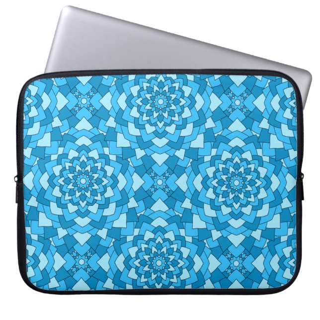 Turquoise blue floral geometric seamless pattern i laptop sleeve (Front)