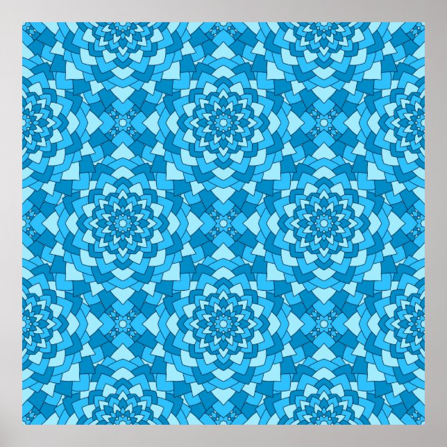 Turquoise blue floral geometric seamless pattern i poster (Front)