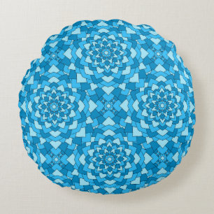 Turquoise blue floral geometric seamless pattern i round cushion