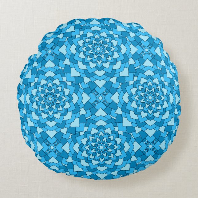 Turquoise blue floral geometric seamless pattern i round cushion (Front)
