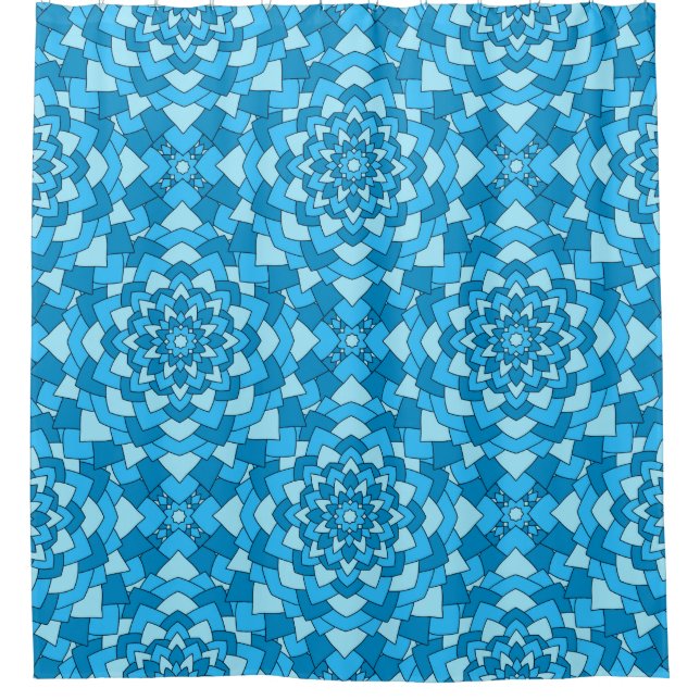 Turquoise blue floral geometric seamless pattern i shower curtain (Front)