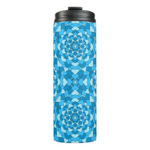 Turquoise blue floral geometric seamless pattern i thermal tumbler